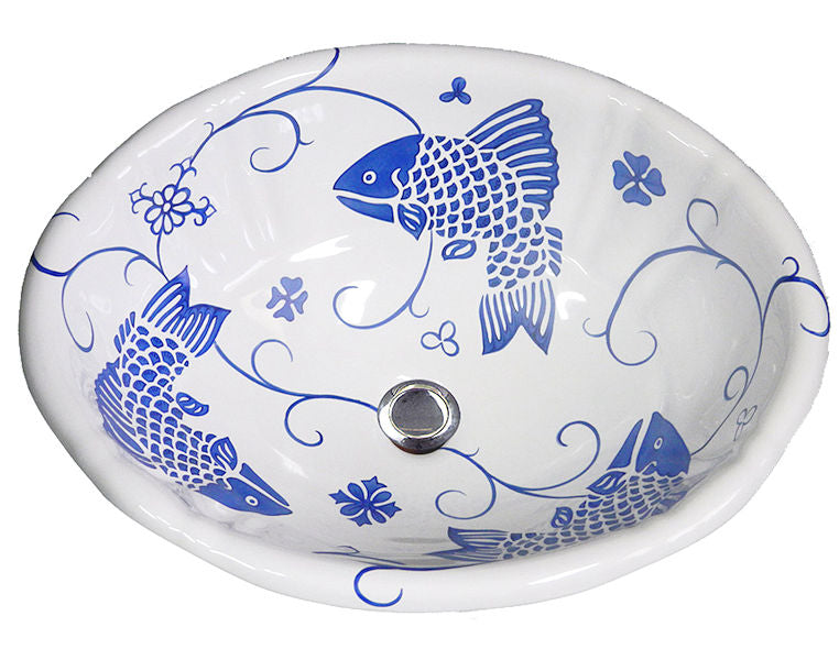Old Delft Blue Fish Design Coastal Sink - Nautical Luxuries