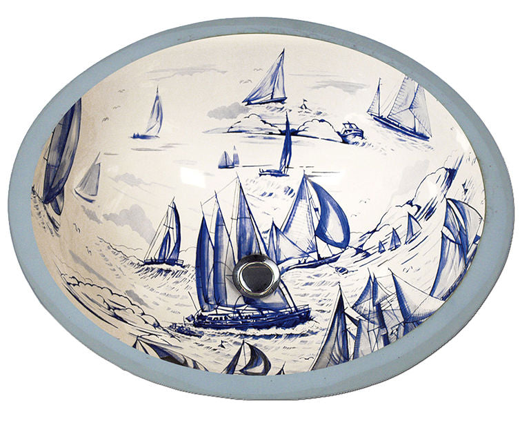 Regatta Sailing Hand-Painted Sink In Blue - Nautical Luxuries