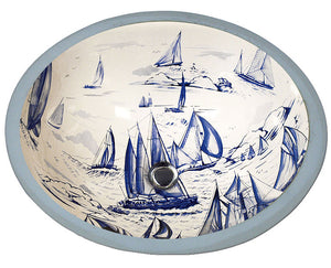 Regatta Sailing Hand-Painted Sink In Blue - Nautical Luxuries