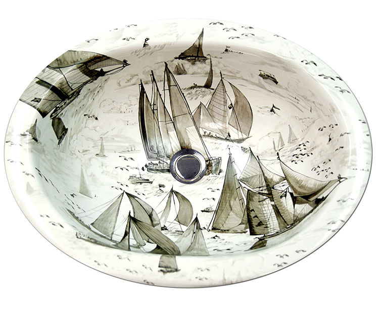 Regatta Sailing Hand-Painted Sink In Gray - Nautical Luxuries