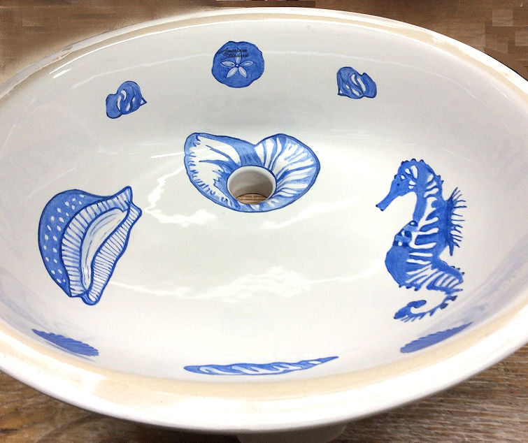 Blue Sea Life Hand-Painted Sink - Nautical Luxuries