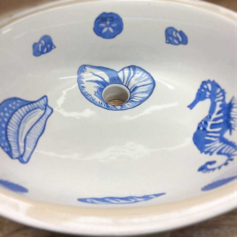 Blue Sea Life Hand-Painted Sink - Nautical Luxuries