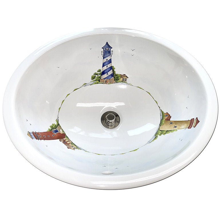 Coastal Lighthouses Hand-Painted Sink - Nautical Luxuries