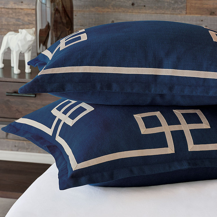 Indigo Isle Fret Appliqué Bedding Collection - Nautical Luxuries