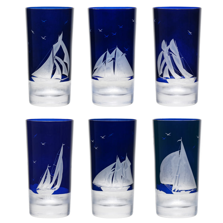 Golden Age of Yachting Hand-Engraved Bohemian Crystal - Nautical Luxuries