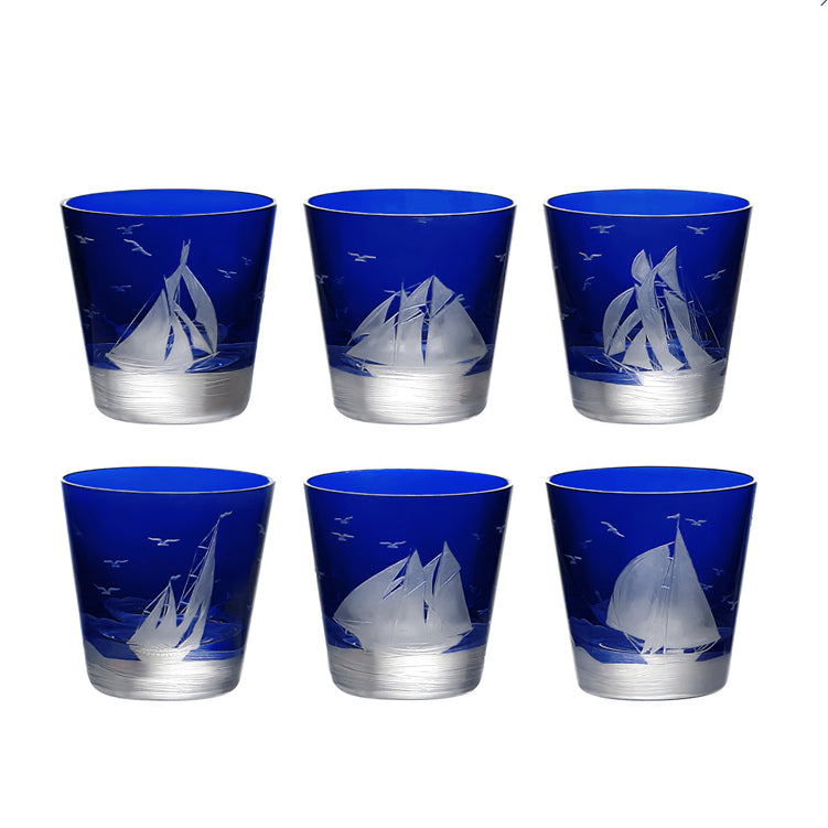 Golden Age of Yachting Hand-Engraved Bohemian Crystal - Nautical Luxuries