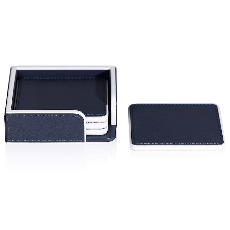 Admiral's Navy Leather Coaster Set - Nautical Luxuries