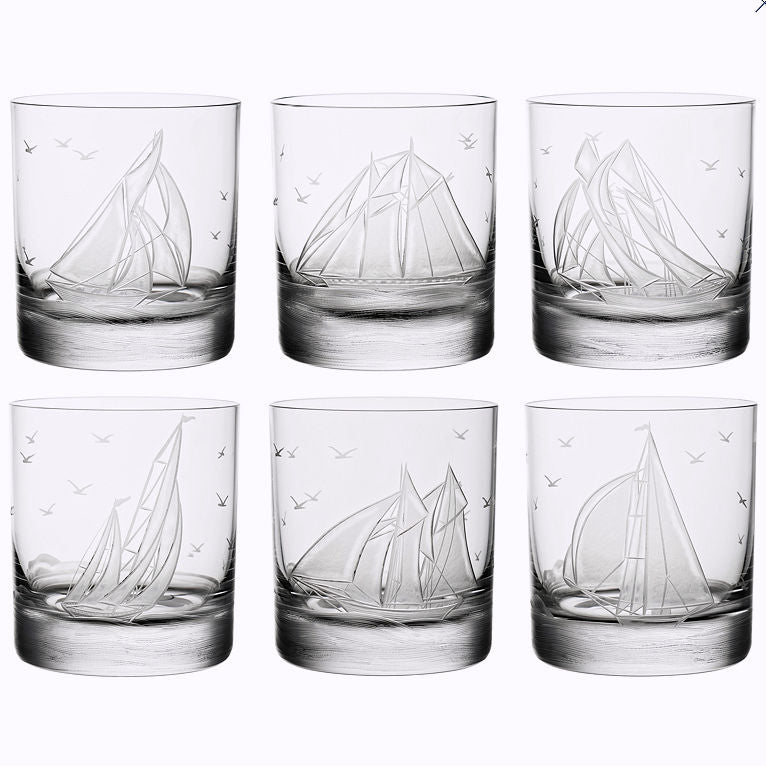 Golden Age of Yachting Hand-Engraved Bohemian Crystal - Nautical Luxuries