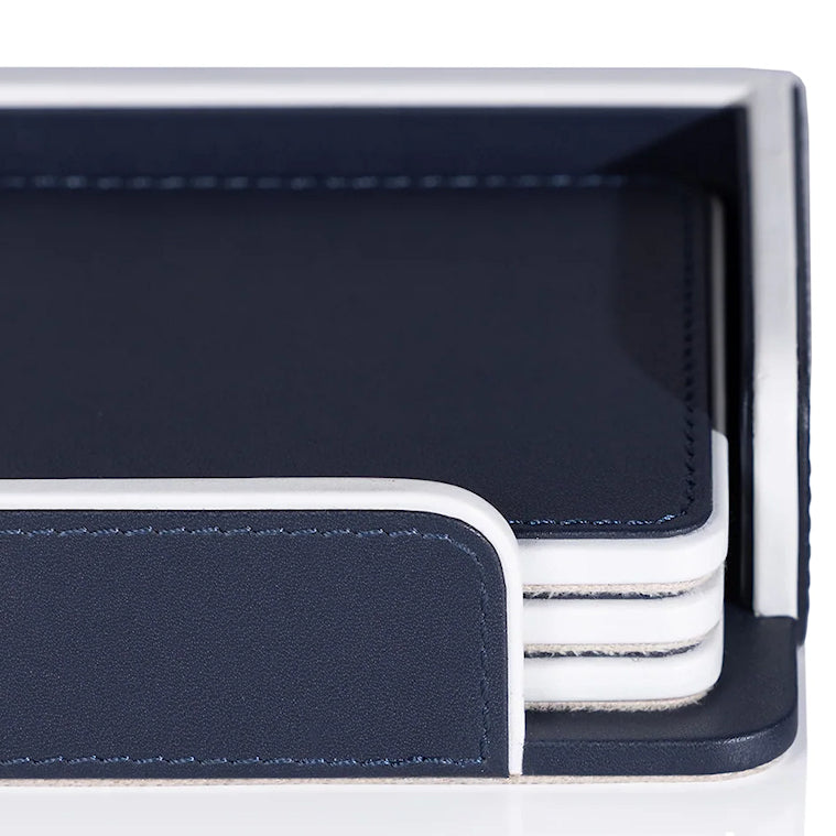 Admiral's Navy Leather Coaster Set - Nautical Luxuries
