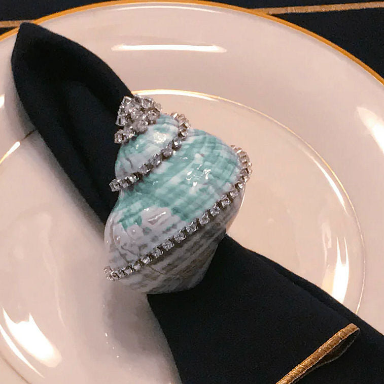 Swarovski Crystal Jade Turbo Shell Napkin Ring Set - Nautical Luxuries