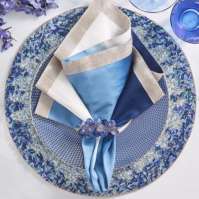 Glacier Blue Blocks Napkin Ring Set - Nautical Luxuries