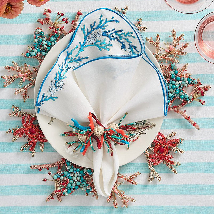 Caribe Splash Beaded Napkin Ring Set - Nautical Luxuries