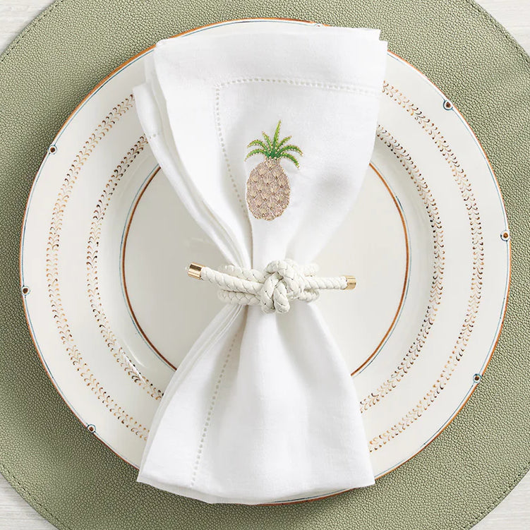 Yacht Knot 4-Pc. Braided Leather Napkin Ring Sets - Nautical Luxuries