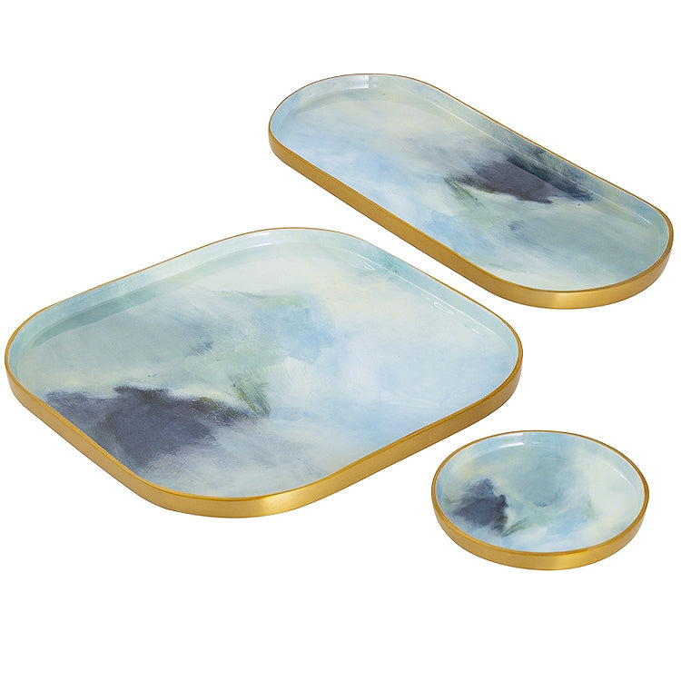 Bluewater Abstract Enameled Tray Set