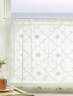 Beach Trellis Shell Trim Sheer Curtain Panel Sets - Nautical Luxuries