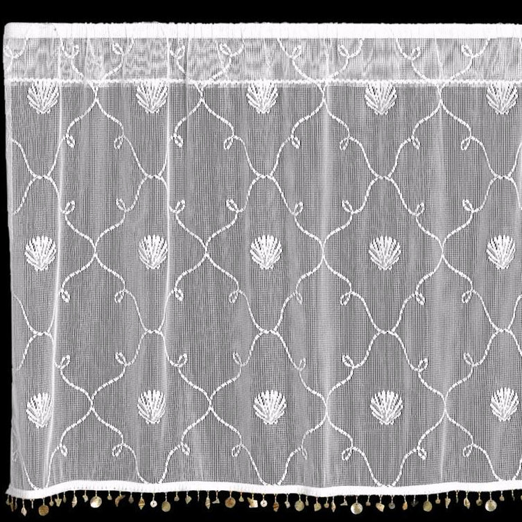 Beach Trellis Shell Trim Sheer Curtain Panel Sets