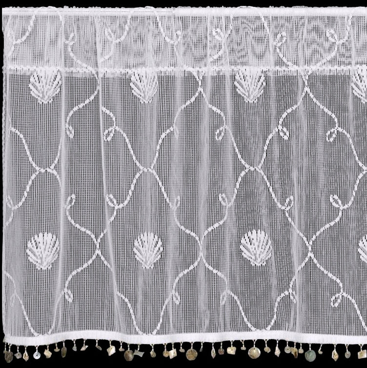 Beach Trellis Shell Trim Sheer Curtain Panel Sets