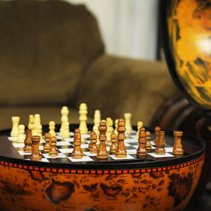 Old World Antique Mahogany Globe Tabletop Chess Set