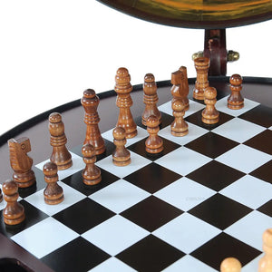 Old World Antique Mahogany Globe Tabletop Chess Set