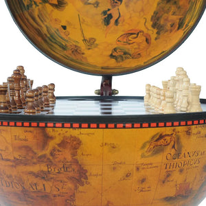 Old World Antique Mahogany Globe Tabletop Chess Set