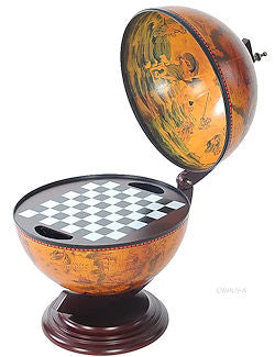 Old World Antique Mahogany Globe Tabletop Chess Set