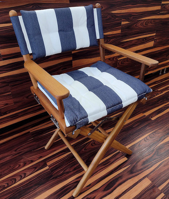 Yachting Teak Collection Luxe Navy Stripe Cushion Deck Chair - Nautical Luxuries