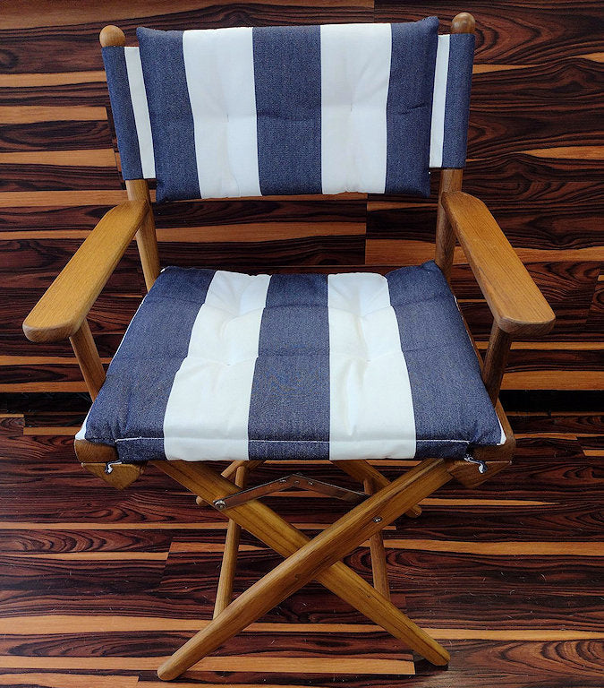 Yachting Teak Collection Luxe Navy Stripe Cushion Deck Chair - Nautical Luxuries