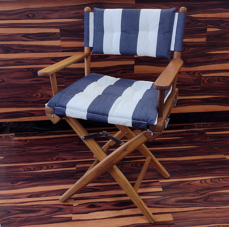 Yachting Teak Collection Luxe Navy Stripe Cushion Deck Chair - Nautical Luxuries