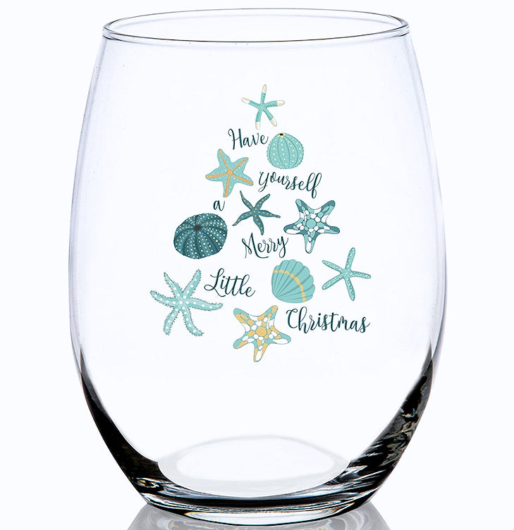 Merry Little Beach Christmas Glass Barware - Nautical Luxuries