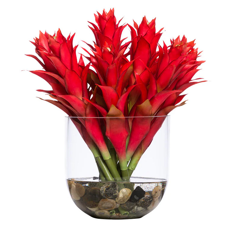 Red Bromeliad Blooms Yacht Silks Accent Arrangement - Nautical Luxuries