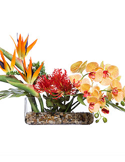 Mixed Tropical Blooms Narrow Centerpiece Yacht Silks Arrangement - Nautical Luxuries