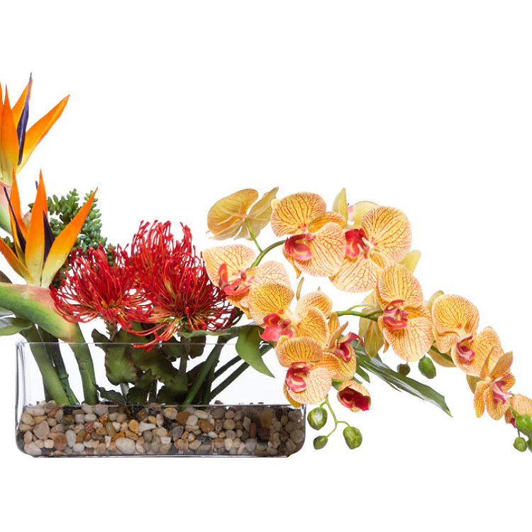 Mixed Tropical Blooms Narrow Centerpiece Yacht Silks Arrangement - Nautical Luxuries