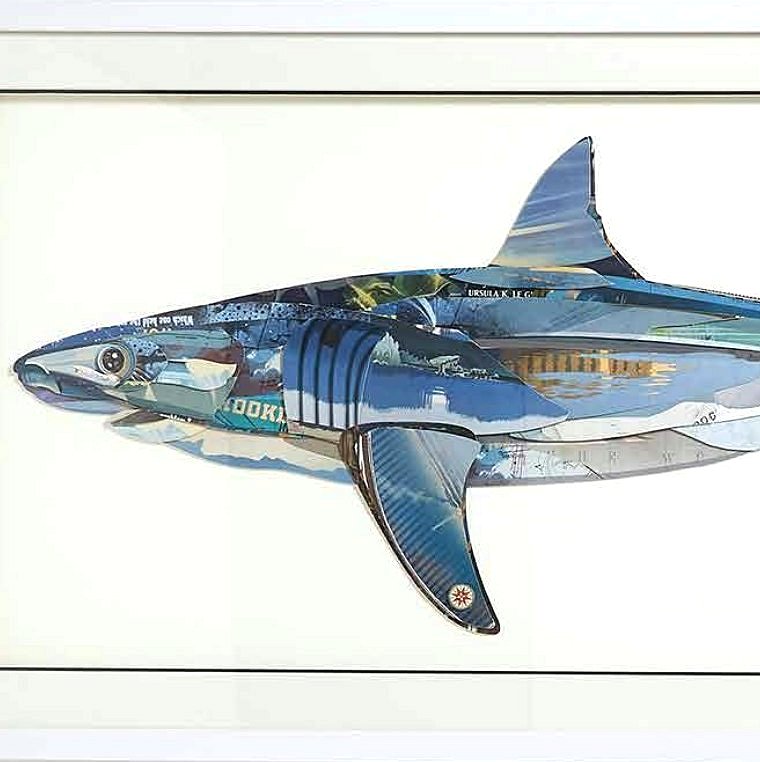 Bluewater Shark Handmade 3-D Framed Paper Collage - Nautical Luxuries