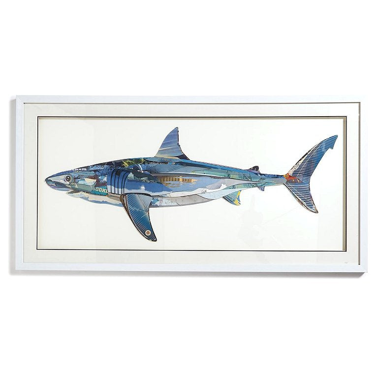 Bluewater Shark Handmade 3-D Framed Paper Collage - Nautical Luxuries