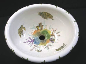 Hand-Painted Sea Turtles Coastal Sink - Nautical Luxuries