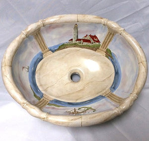 Hand-Painted Lighthouse Nautical Sink - Nautical Luxuries