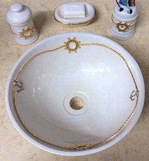 Platinum & Gold Nautical Relief Design Sink - Nautical Luxuries