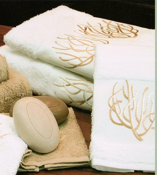 Luxury Plush Embroidered Coral Towels & Mats - Nautical Luxuries