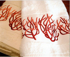 Luxury Plush Embroidered Coral Towels & Mats - Nautical Luxuries