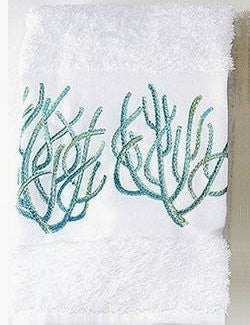 Luxury Plush Embroidered Coral Towels & Mats - Nautical Luxuries