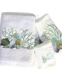 Embroidered Shells And Coral Towels - Nautical Luxuries