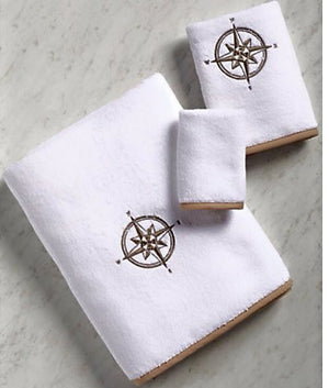 Bias Trim Embroidered Compass Rose Towel Set - Nautical Luxuries