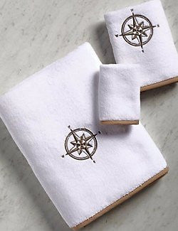 Bias Trim Embroidered Compass Rose Towel Set - Nautical Luxuries
