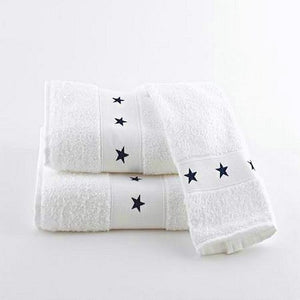 Navy Stars Embroidered Cotton Quick-Dry 3-Pc. Towel Set - Nautical Luxuries