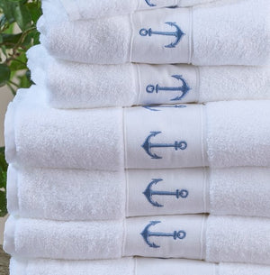 Classic Anchors Embroidered Quick-Dry Towel Sets - Nautical Luxuries