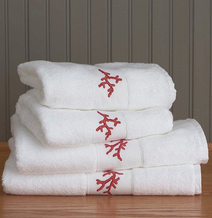 Red Coral Embroidered Quick-Dry Towel Set - Nautical Luxuries