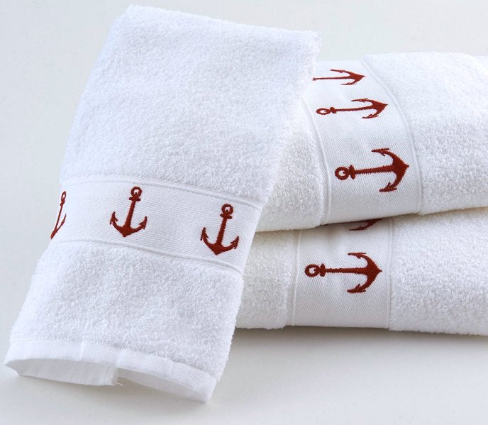 Classic Anchors Embroidered Quick-Dry Towel Sets - Nautical Luxuries