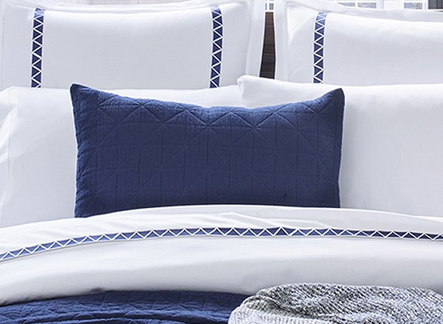 Indigo Angles Embroidered Sheet Set - Nautical Luxuries