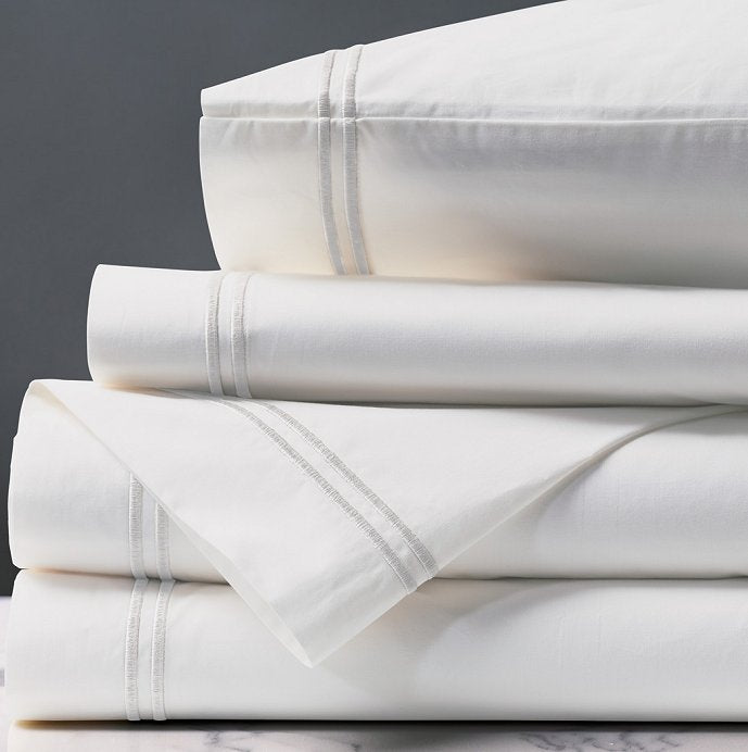 Double Striped White Satin Stitch Sheet Set - Nautical Luxuries