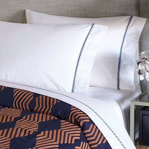 Navy Canted Stripes Border  Sheet Set - Nautical Luxuries